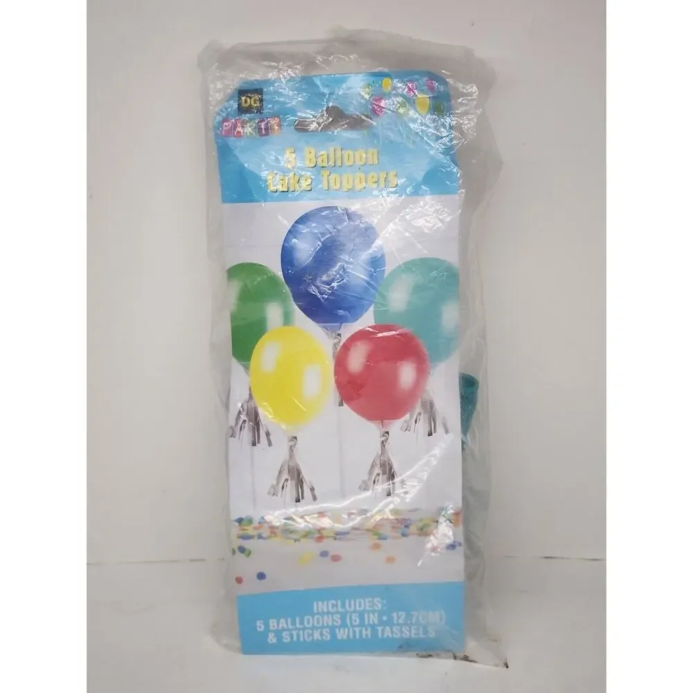 Cake Toppers 5 Balloon With Sticks And Tassels Pastel Colors
